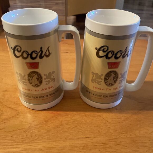 Beer Mugs Stein Coors Vintage Plastic Thermo Serv set of 2 USA - Picture 1 of 7